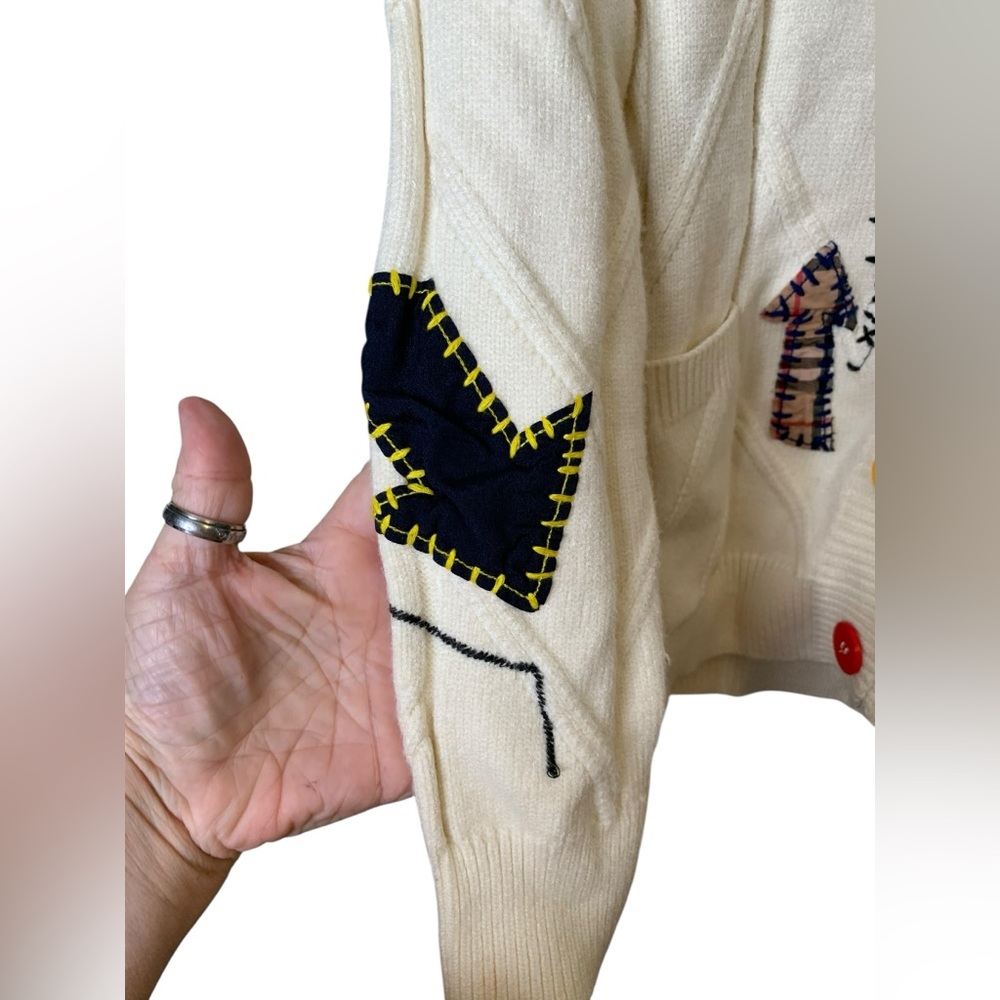 Embroidered V Neck Cardigan Size S Artsy Chunky E Girl Teacher Schoolgirl Unique - Picture 8 of 12